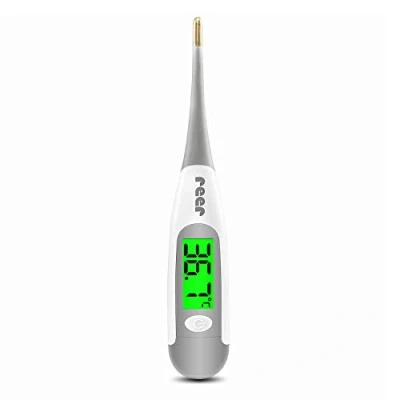 Image de Reer Expresstemp Pro Thermomètre Numérique pour Bébés/Enfants avec Écran Éclairé/Pointe Flexible Durée de Mesure 10 Secondes Blanc.