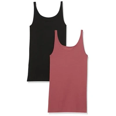 Image de Amazon Essentials Débardeur Coupe ajustée à Fines Bretelles Femme, Lot de 2, Noir/Prune, L