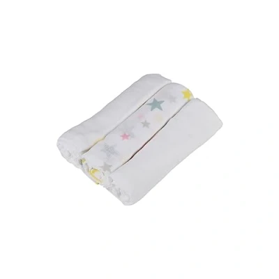 Image de Bébé Douceur, Lot de 3 Langes 100% Coton 70 x cm 1 Imprimé / 2 Unis Essen&#039;Ciel