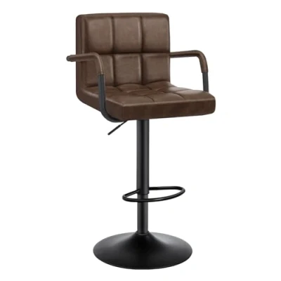 Image de WOLTU BH113dbr 1 Tabouret de Bar Brun Foncé Assise rembourrée en Similicuir,Rotatif Réglable Hauteur Pied Noir métal