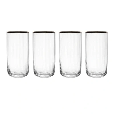Image de Mikasa Sorrento verres Highball en cristal strié avec bord doré et forme large, 375 ml, lot de 4 fins transparents sans plomb, design épuré pour les célébrations