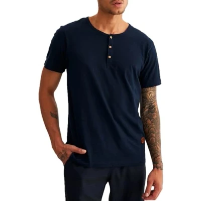 Image de Leif Nelson T shirt d&#039;été pour homme Col rond Coupe droite 100 % coton Décontracté Basique Manches courtes, bleu foncé, XXL