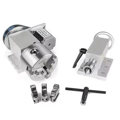Image de RATTMMOTOR axe de rotation CNC, rotatif 4ème K11 80 mm avec mandrin à 3 mâchoires, rapport réduction 6:1 contre poupée 65 pour tour fraiseuse