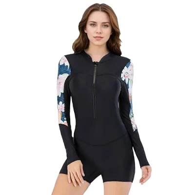 Image de Beachkini Femmes Zip Up Surfwear Maillot de Bain à Manches Longues récréatif Une pièce Rash Guards