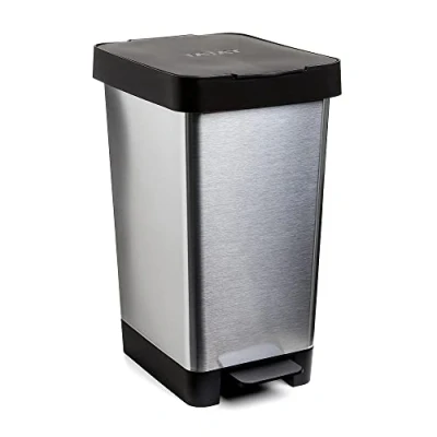 Image de TATAY Poubelle de Cuisine Smart, Capacité 25L, Pédale Rétractable, Polypropylène, Sans BPA, Sac 30L. Gris Metallise. Dimension 26 x 36 47cm
