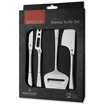 Image de Windsor lot de 4 couteaux à fromage acier inoxydable 18/0, fini miroir, boîte cadeaux, étiquette d’accrochage