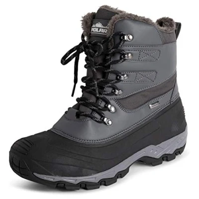 Image de Polar Hommes Imperméable Semelle Bande De Roulement Profonde Fausse Fourrure Doublée L&#039;hiver Bottes Neige Gris Lacer UK7/EU41 YC0683