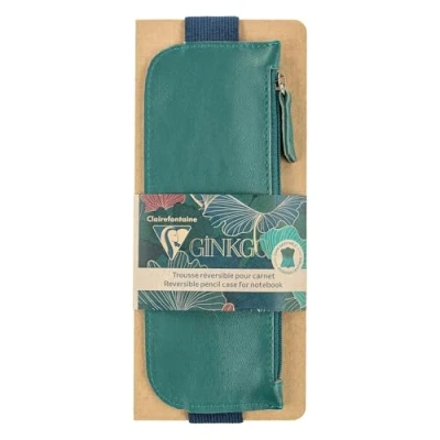 Image de Clairefontaine 115950C Une Trousse Multi usages en Cuir Vert Sapin 18x11x7 cm Grande Capacité Rangement Stylos/Crayons/Feutres Collection Ginkgo