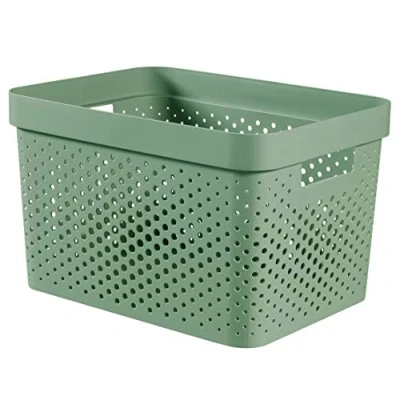 Image de CURVER Panier de Rangement Infinity 17L 100% Recyclé Multiusage, Empilable et Emboîtable 35,5 x 26,2 21,9 cm Vert