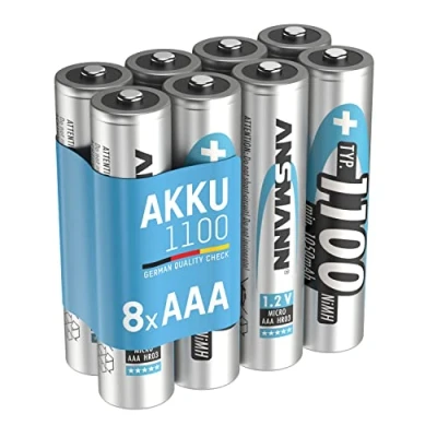 Image de ANSMANN Piles Rechargeables HR03 NiMH 1100 mAh 1,2V (Lot de 8) Micro AAA à Faible autodécharge Accumulateurs pour appareils gourmands en énergie (Appareil Photo, Flash, etc.)