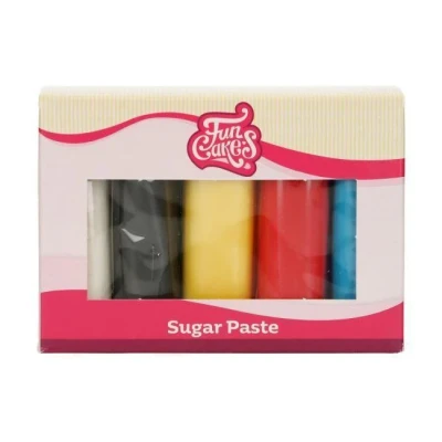 Image de FunCakes Pâte à Sucre Multipack Couleurs Primaires: 5 couleurs: blanc, jaune, bleu, rouge, noir x 100 g