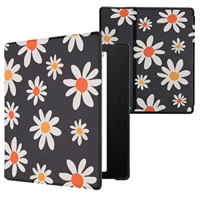 Image de kwmobile Étui Compatible avec Amazon Kindle Oasis 10. Generation Coque à Rabat magnétique Tablette eReader Similicuir Bleu Blanc Jaune