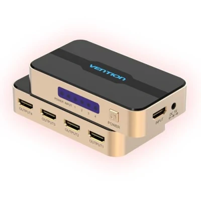 Image de 4K HDMI Splitter 1 in 4 Out, Audio Video Distributor for Monitors, Simultaneous UHD, HDCP 1.4, 3D, 1080P Full HD, 30M Transmission, DC Power Supply, Gaming, TV, Projector