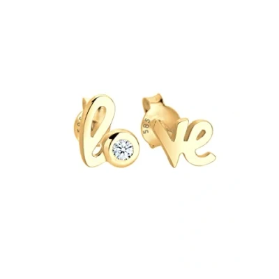Image de Elli DIAMONDS Boucles d&#039;Oreilles Femmes Love Écriture Basic avec Diamant (0.03 ct.) en Or Jaune 585