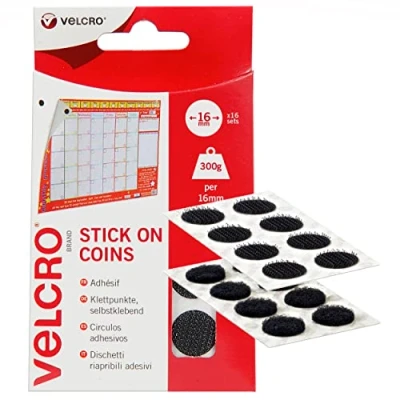Image de Velcro Marque Pastilles Adhésives Auto Agrippantes Avec Crochets Et Boucles À Double Face, Parfait Pour La Décoration De Pièce Maison, Le Bureau, Noir ,16 Mm X 16 Mm, Lot