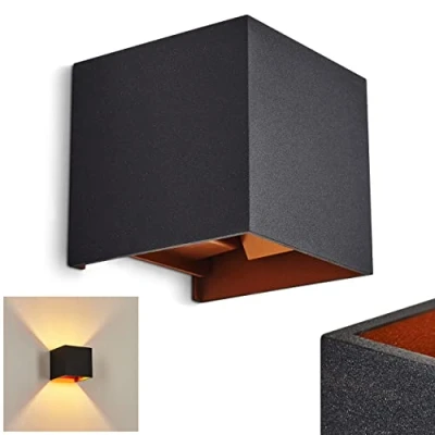 Image de Applique mural Badajoz, lampe en métal noir et cuivre, l&#039;abat jour est réglable, ce qui permet de créer différents effets lumière sur le mur, 1x G9, ampoule(s) non incluse(s)