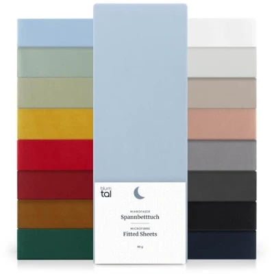 Image de Blumtal Basics Lot De 2 Drap Housse140 x 190 30cm Housse 140 30cm, Microfibre Haute Qualité Doux, Résistant, Anti Plis Certifié Oeko Tex Bleu Clair