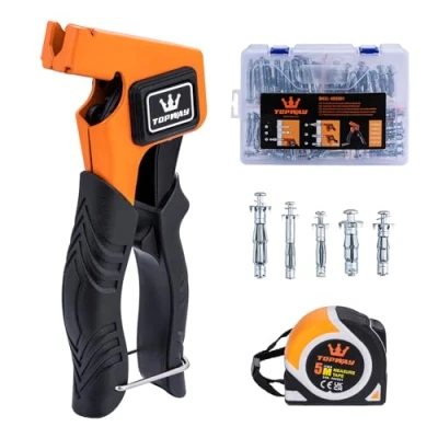 Image de TOPWAY Kit d&#039;Outils de Réglage D&#039;ancrage Mural 52 Pièces, avec Ruban à Mesurer et Cavité en Plaques Plâtre Creux Métal Zingué Fixations Murales Creuses Vis Ancrages Bouchons Assortiment
