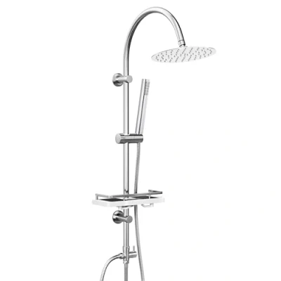 Image de Görbach Colonne de Douche en Acier inoxydable sans Robinet, Réglable Hydromassage Ensemble avec Pommeau Pluie et Étagère Chromée (UD20cm)