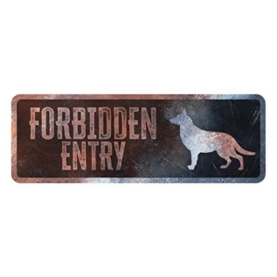 Image de D&amp;D Home, Panneau d&#039;avertissement Attention au Chien, 40x13x0,3 cm, Version Anglaise, Fond Noir, en métal résistant à la Rouille avec Un Texte Amusant