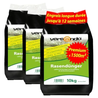Image de 30 kg d&#039;engrais pour gazon printemps/été/longue durée jusqu&#039;à 1500 m² : alimentation parfaite en nutriments, idéale cas de chaleur, sécheresse des pelouses vertes denses avec effet longue
