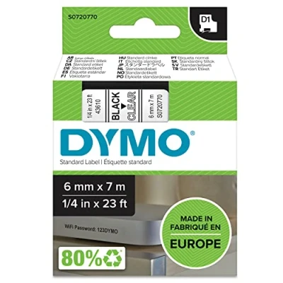 Image de Dymo 43610 (S0720770) (6 mm) Noir sur transparent Ruban