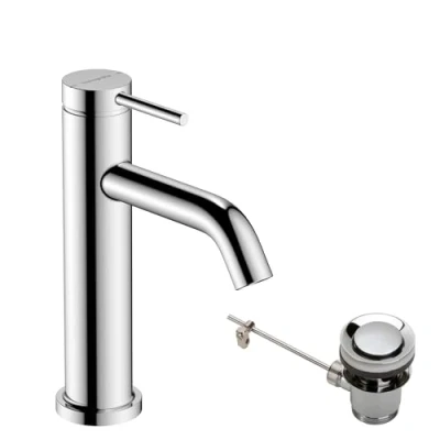Image de hansgrohe Tecturis S Mitigeur de lavabo avec tirette et vidage, Robinet salle bain hauteur sous bec 110 mm, économie d&#039;eau (EcoSmart+), Chromé, 73310000
