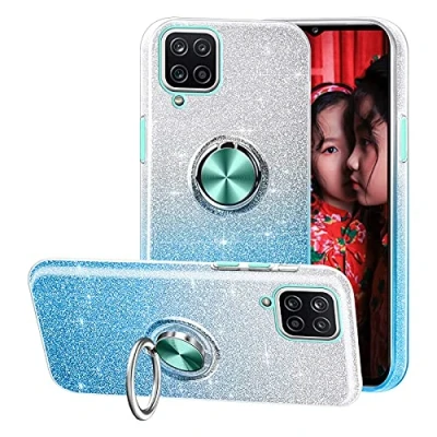 Image de Compatible avec la Coque Samsung Galaxy A12,Étui de téléphone étincelant 3 en 1,Anneau Rotatif à 360 pour Supports Voiture magnétiques, Convient A12 Bleu
