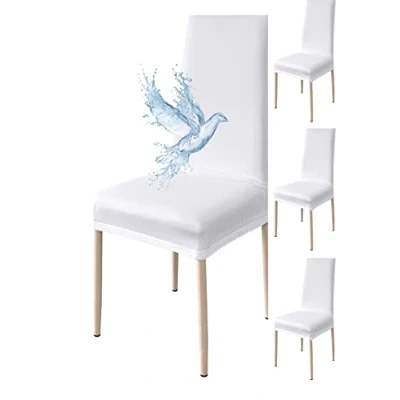 Image de Poligino Housse de Chaise 4 pièces Imperméables, Salle à Manger, Extensible, Universel, Facile Installer, Nettoyer (Blanc Pur,4 pièces)