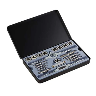Image de Relaxdays Taraud et filières M3 M12, 9 coupes de filetage, taraudeuse, coffret taraud, argenté