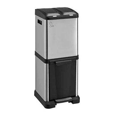 Image de SVITA 3XCOMBO32 Poubelle à 3 compartiments, pédale, de qualité supérieure, pour cuisine, avec tiroirs, système tri des déchets, en acier inoxydable, noire