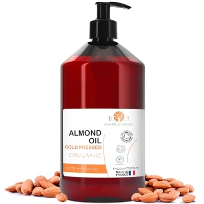 Image de Huile Amande Douce Bio, Pressée à Froid, Pure. de Massage Professionel, pour Cheveux et Cils, Hydratant Corps (Mains, Ongles), Visage (Anti âge), Vergetures Grossesse 500 ml