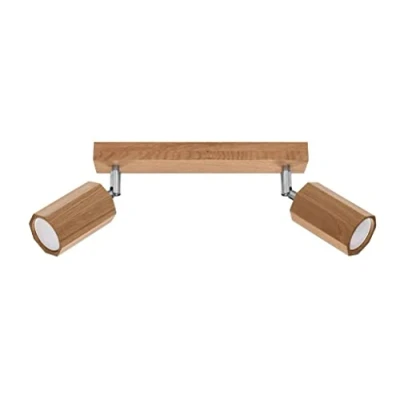 Image de SOLLUX lighting Plafonnier en Bois Couleur Chêne Design Octogonal Minimaliste Moderne pour Chambre Salon Style Scandinave GU10 A++ E 30/5/20 cm 2x Source de Lumière Zeke 2
