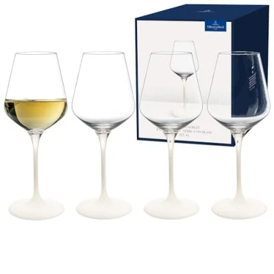 Image de Villeroy &amp; Boch Manufacture Rock blanc Ensemble de verres à vin blanc, 4 pièces. pour 380 ml, Verre en cristal, Aspect ardoise mat