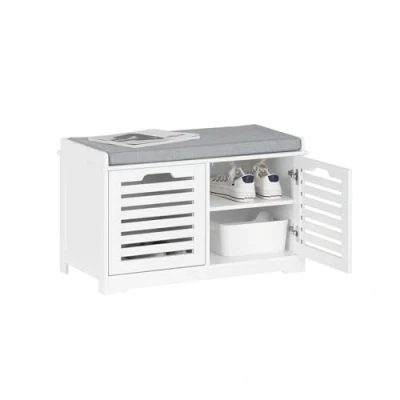 Image de SoBuy Banc à Chaussures, de Rangement Meuble Bas Entrée avec Coussin rembourré, 2 Portes et 4 Compartiments Ouverts, 71 x 35 43 cm, Blanc, FSR23 II W