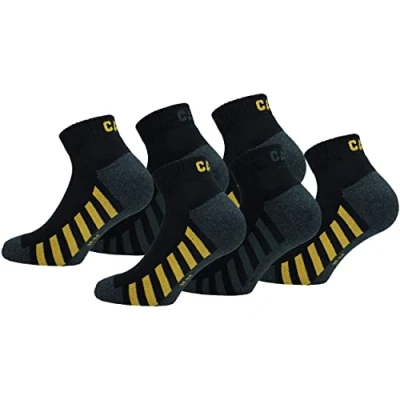 Image de Caterpillar 6/12 Paires Chaussettes Travail Sneaker Hommes Prévention des Accidents Talon et Pointe Renforcées Coton, 6 Noir Gris, 39 42