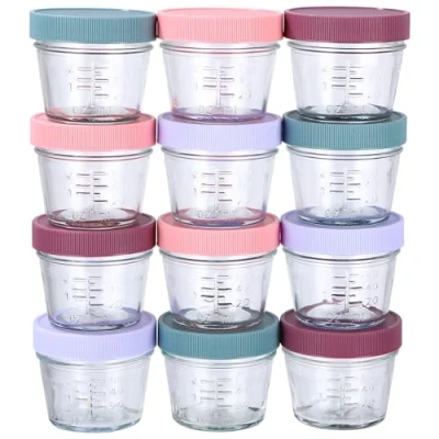 Image de PERMUST 12 Pack Pot en Verre Bebe 60 ml de conservation avec Couvercle Hermétique Adapté au Lave vaisselle,boîtes pour nourriture bébé