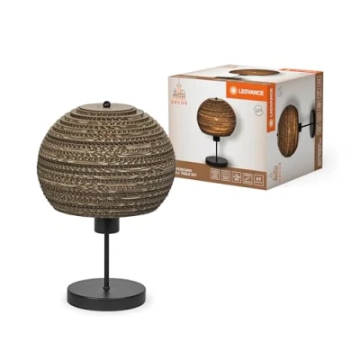 Image de LEDVANCE Decor Cardboard Ball marron en carton ondulé, légère, E27, diamètre 260 mm, abat jour matériau recyclé, durabgrâce à une source lumineuse remplaçable, facià installer