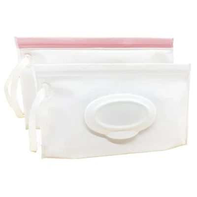 Image de ULVBABI Lot de 2 distributeurs portables lingettes humides, sacs jetables réutilisables pour couches bébé, distributeur personnel voyage (blanc lait)