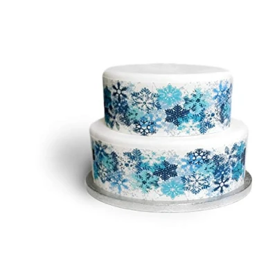 Image de Top That Feuille de décoration comestible sur le thème des flocons neige bleu Parfait pour les grands gâteaux Facile à utiliser