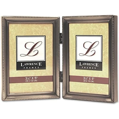 Image de Lawrence Frames Bordure de perles, double 8,9 x 12,7 cm, étain