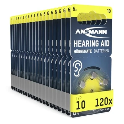 Image de ANSMANN Piles auditives Type 10 (Lot de 120) Bouton pour Aides P10 PR70 ZL4 Plates appareils auditifs, amplificateurs sonores Jaune