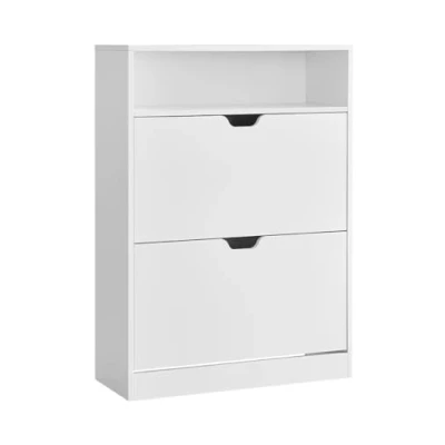 Image de VASAGLE Meuble à Chaussures 2 Portes Battantes, Étagère Chaussures, Compartiment Ouvert, Séparateur Réglable, 11 16 Paires, pour Petite Entrée, 24 x 80 102 cm, Blanc Nuage LBC048W01