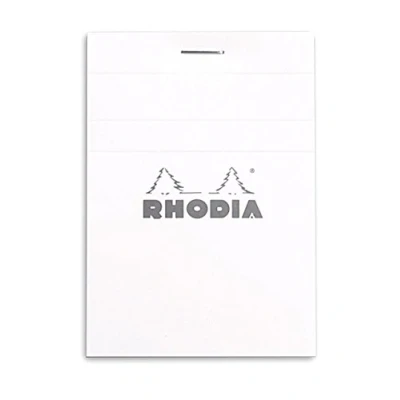 Image de RHODIA 11601C Bloc Notes Agrafé N11 White A7 7,4 x 10,5 cm Ligné 80 Feuillets Détachables Papier Clairefontaine Blanc g/m² Couverture en Carte Enduite Souple, Résistante et Imperméable