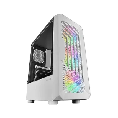 Image de Mars Gaming MC TOR Blanc, Boîtier Semi Tour ATX, Fenêtre Latérale Complète, Design Mesh Frontal, 3x Ventilateurs FRGB 120mm, Double Chambre