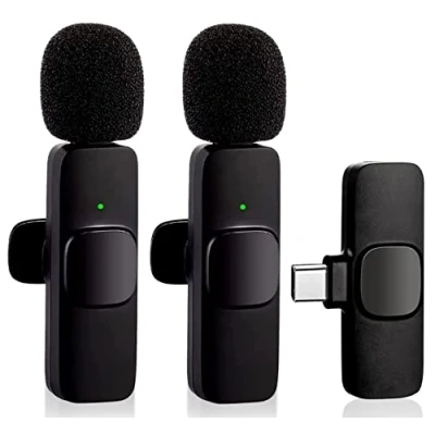 Image de microphone cravate sans fil pour téléphone (USB C), double enregistrement vidéo, flux en direct, Vlog, YouTube, TikTok, Facebook Réduction du bruit et Plug Play