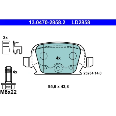 Image de ATE Ceramic 13.0470 2858.2 Jeu de plaquettes frein avec indicateur d&#039;usure vis d&#039;étrier OPEL: Corsa C 3/5 portes, Tigra Twintop