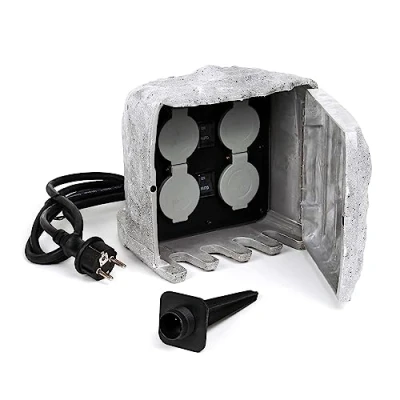 Image de WilTec Prise de Jardin Quadruple Aspect Pierre IP44, extérieure Capteur crépusculaire, Câble 1,5 m