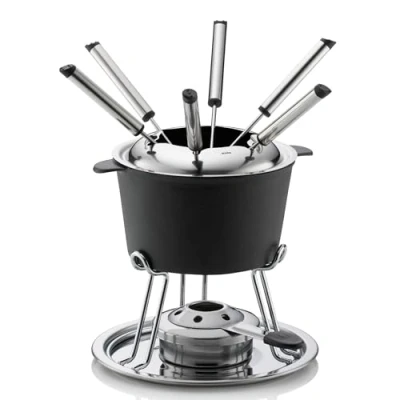 Image de kela 16639 Service à Fondue Comore 20x19,5cm 11 pièces, Acier Inoxydable, Argent/Noir, 20 x 19,5 cm