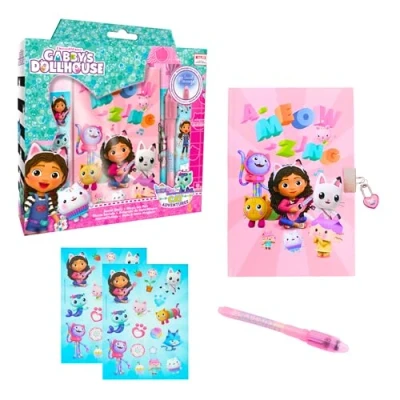 Image de Gabby&#039;s Doll House Ensemble de Papeterie, Comprenant Un Journal Intime, Stylo, Autocollants et Cadenas avec Clés, Papeterie Cadeau pour Filles